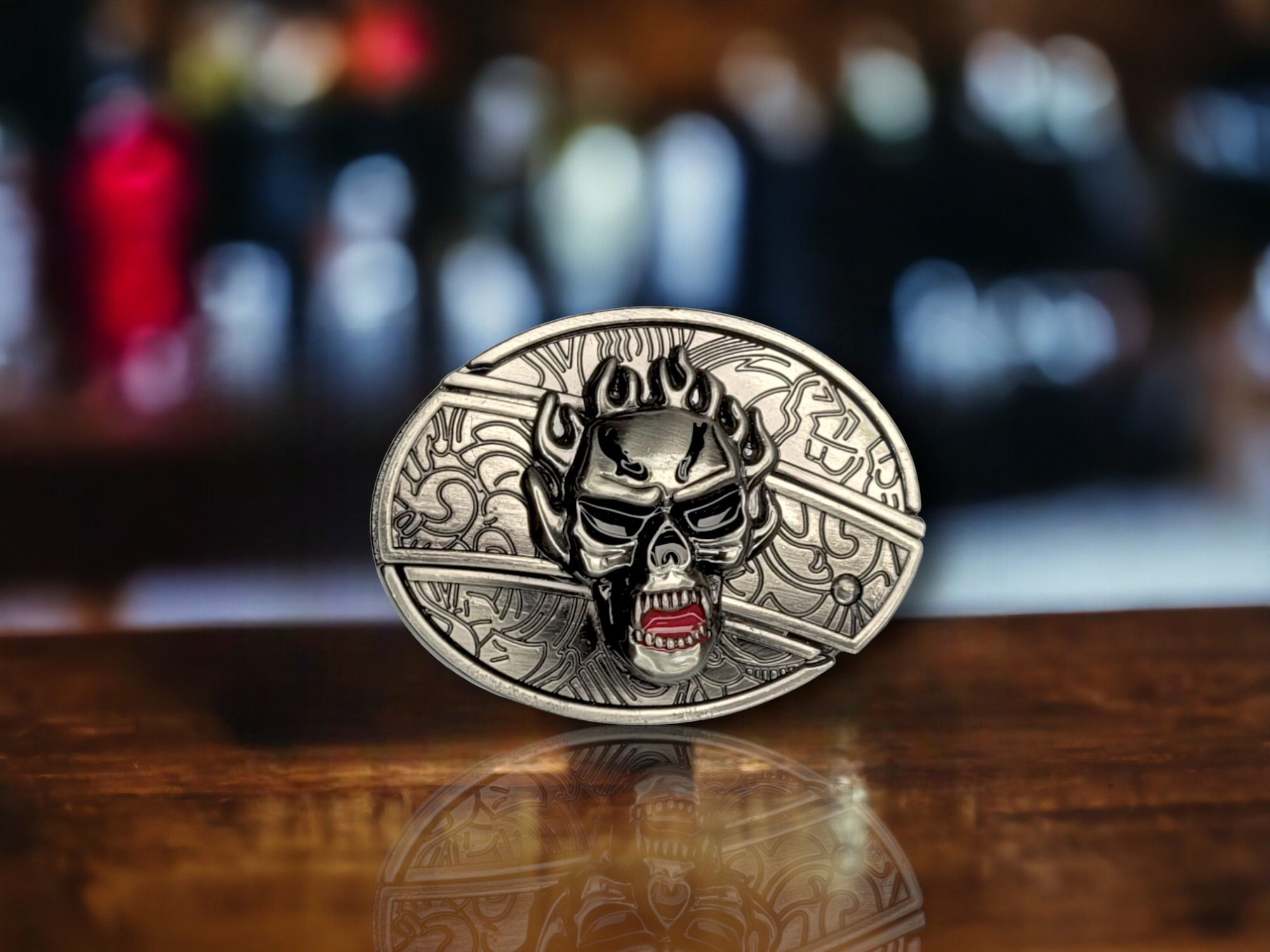 Folding Knife Unisex Belt Buckle With Option Of Personalization Flaming Skull Folding Knife Belt Buckle