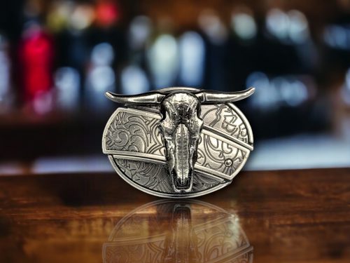 Western Long Horn Folding Knife Belt Buckle