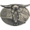 Folding Knife Belt Buckle with a 3D Longhorn Cattle Skull design and laser engraving option.