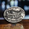 Folding Knife Belt Buckle featuring a 3D dragon head design with complimentary laser engraving option.