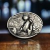 Folding Knife Belt Buckle with a 3D Monkey design, featuring free laser engraving on the knife.