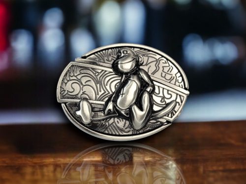 Folding Knife Belt Buckle with a 3D Monkey design, featuring free laser engraving on the knife.