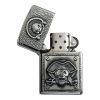 Antique Silver Finish Pirate Skulls Lighter Belt Buckle Holder with hidden silver-finish lighter