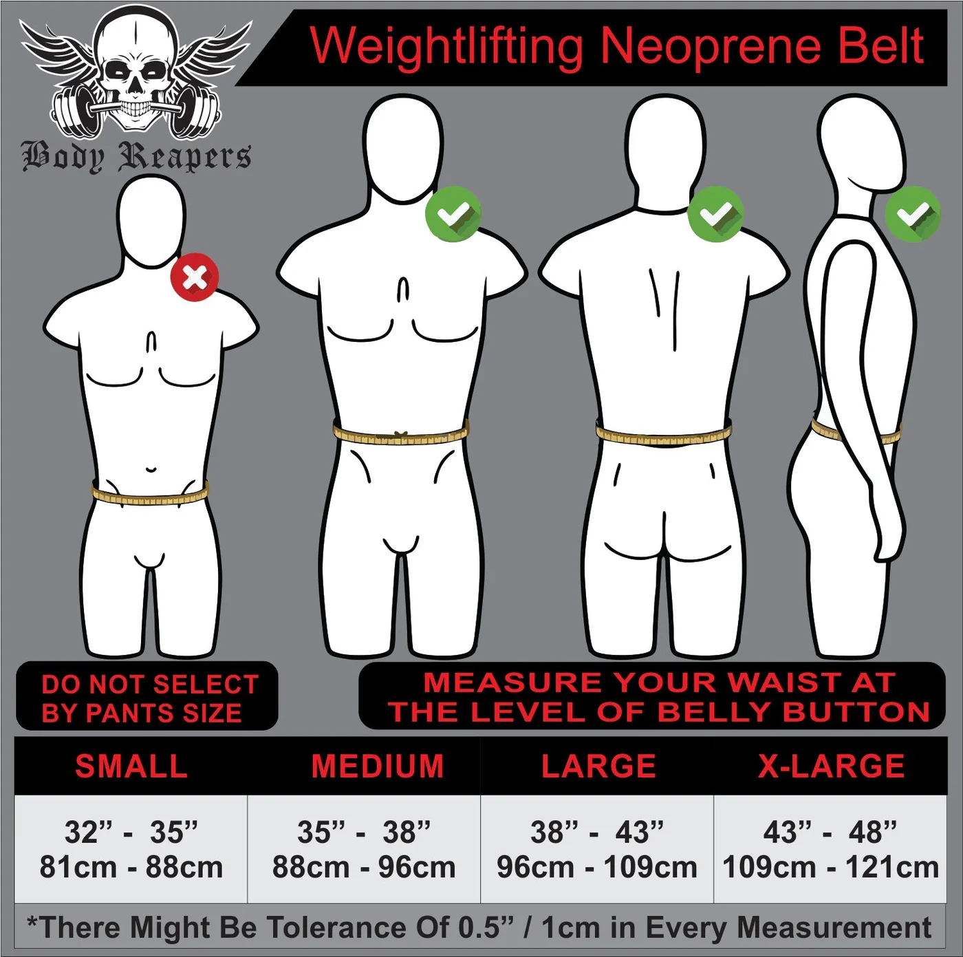 Neoprenebeltsizechart