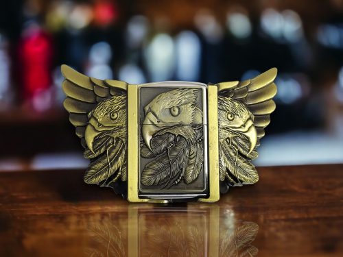 Triple Eagle Head Bronze Lighter Belt Buckle