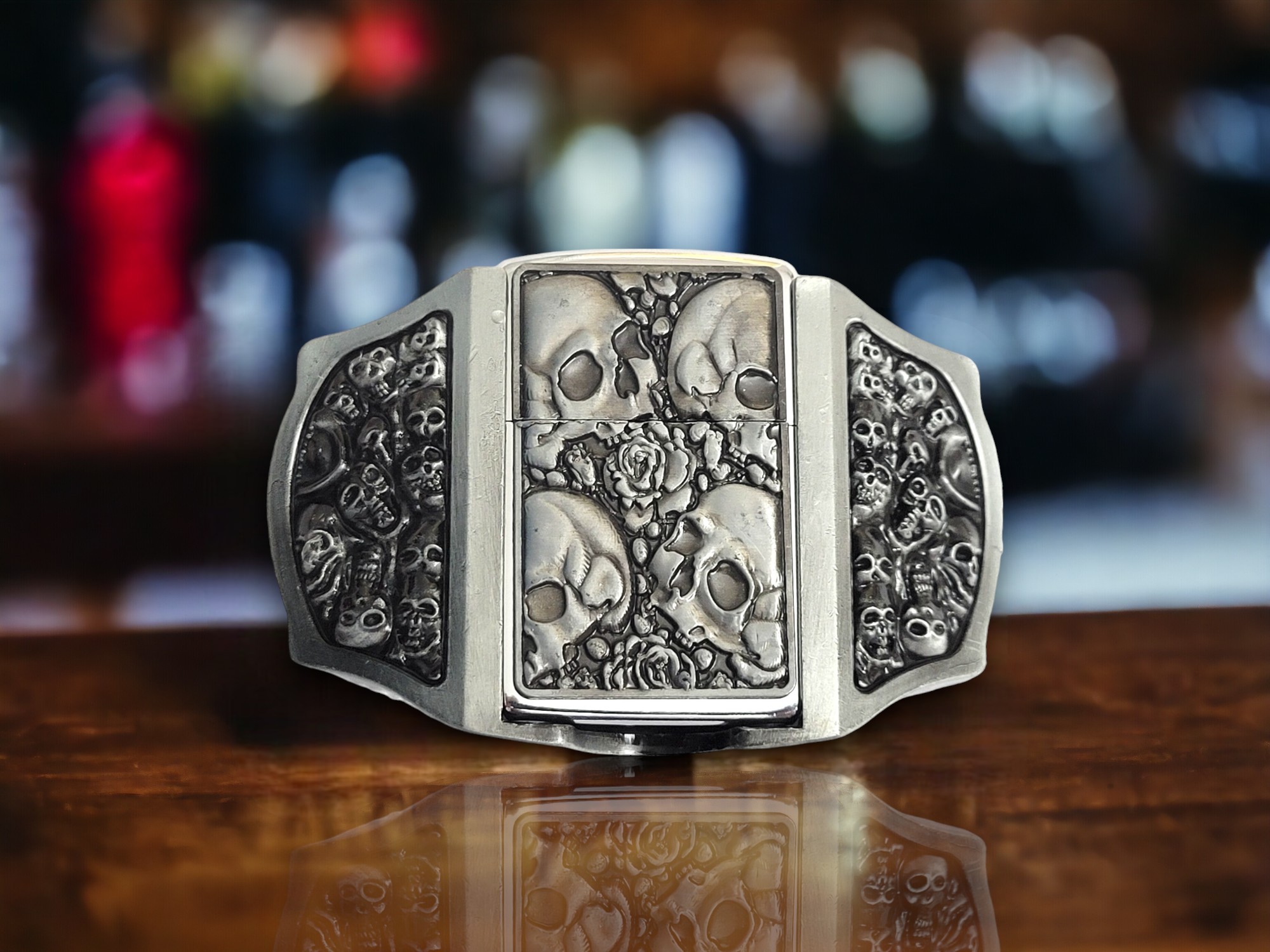 Vintage Silver Metal Skulls Belt Buckle Lighter Holder Belt Buckle