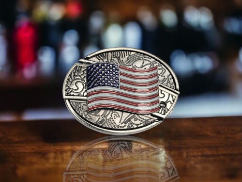 Folding Knife Belt Buckle with 3D American Flag