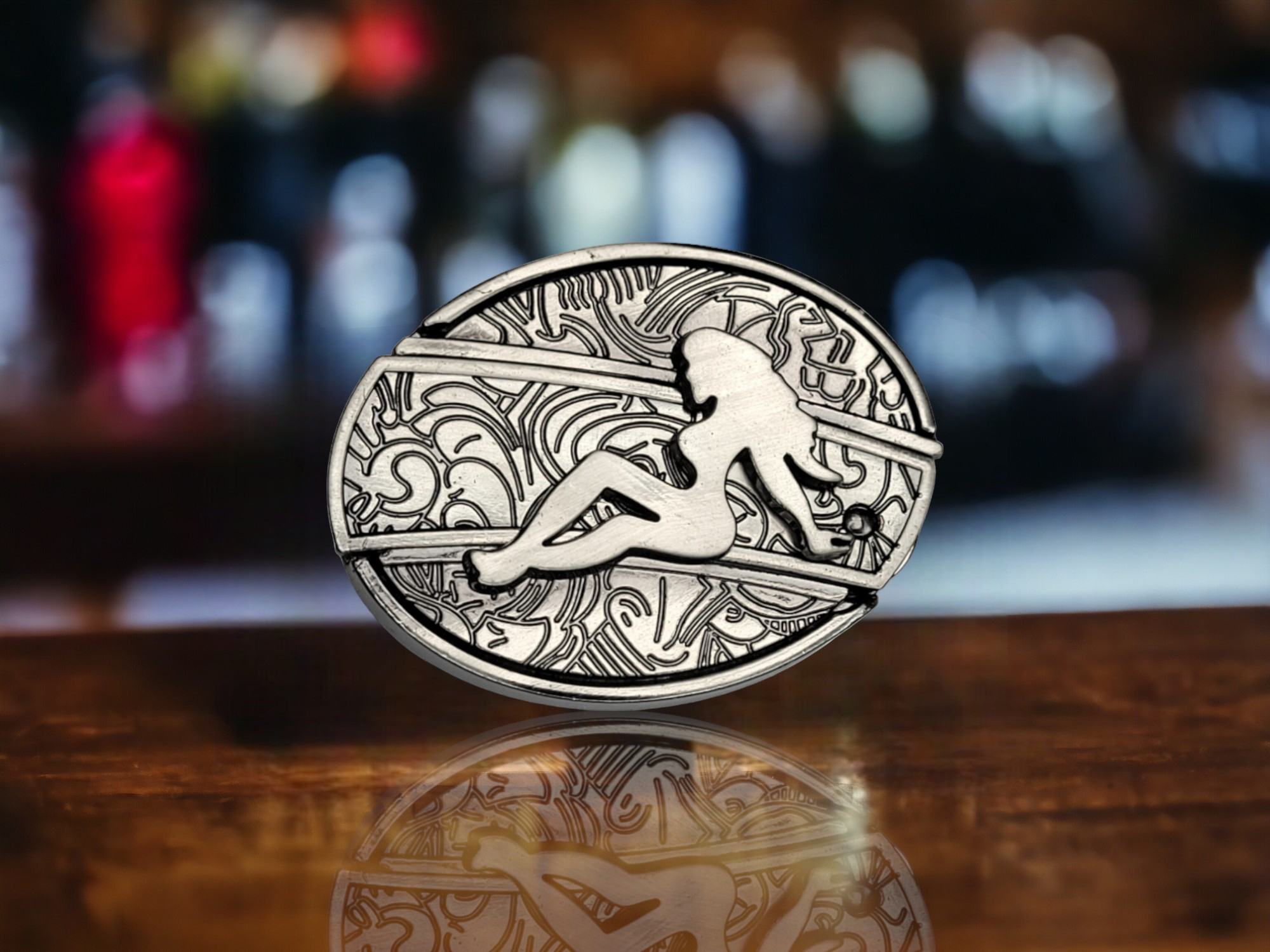 Mud Flap Girl With Folding Knife Belt Buckle