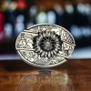 Folding Knife Belt Buckle featuring a 3D Sun Flower design and laser engraving option.