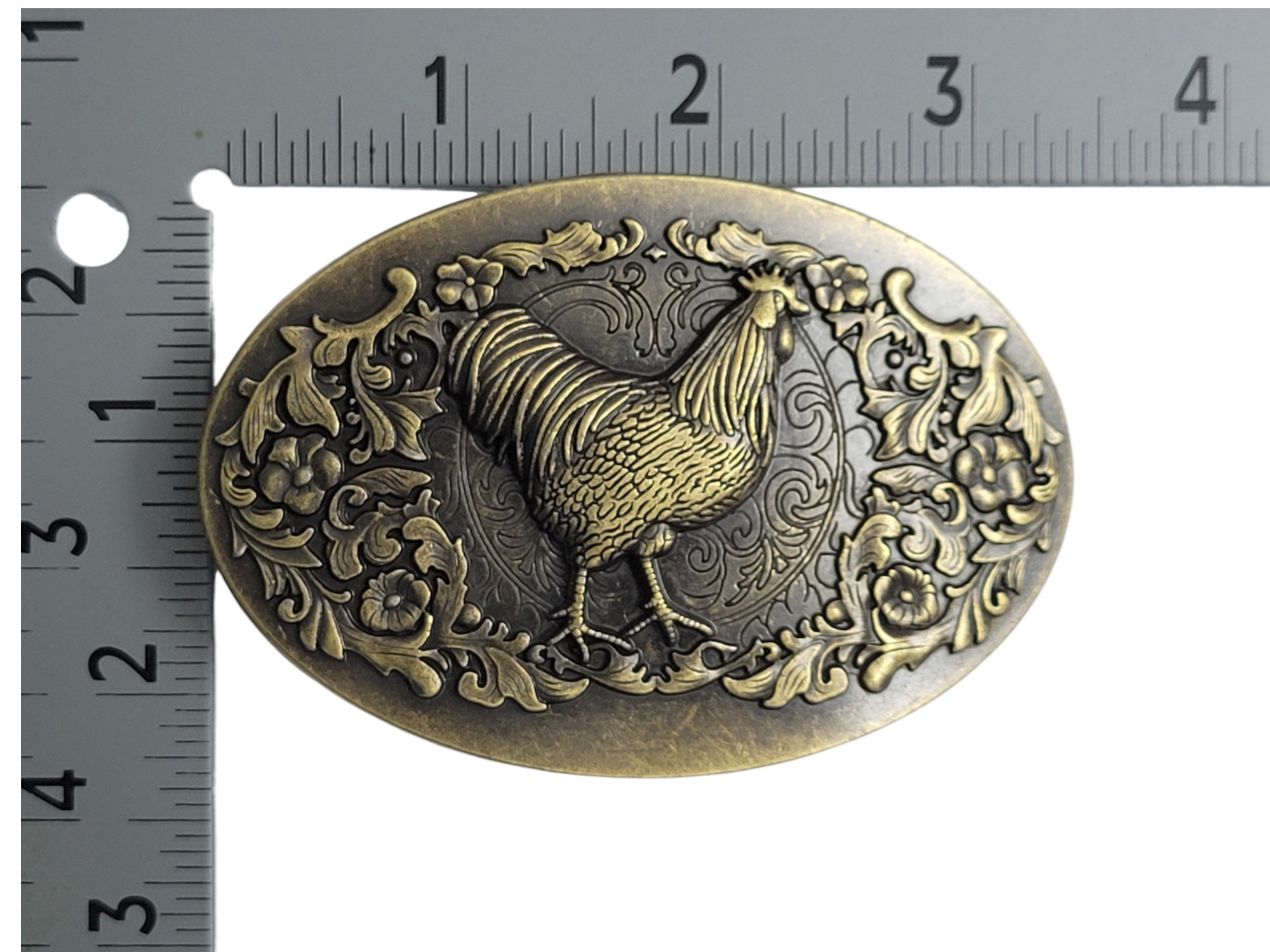 Antique Finish Bronze Rooster Oval Shape Belt Buckle (1)