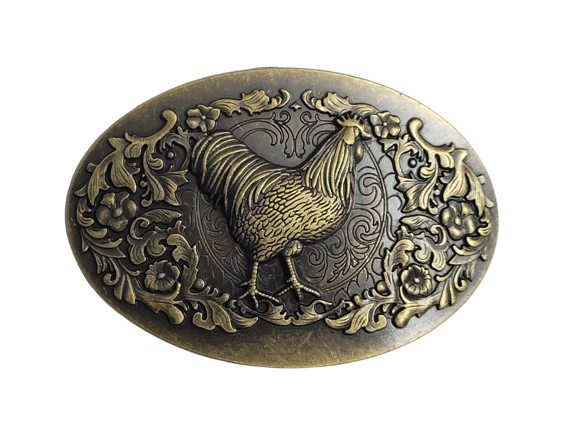 Antique Finish Bronze Rooster Oval Shape Belt Buckle (2)