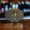 Antique brass finish Raging Bull Belt Buckle with a bold longhorn bull design.