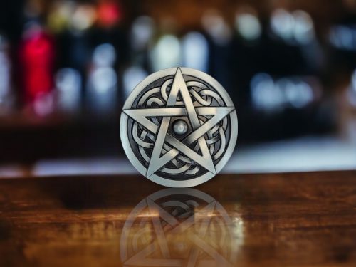 Sterling silver finish Celtic Five Star Belt Buckle with intricate five-point star design.