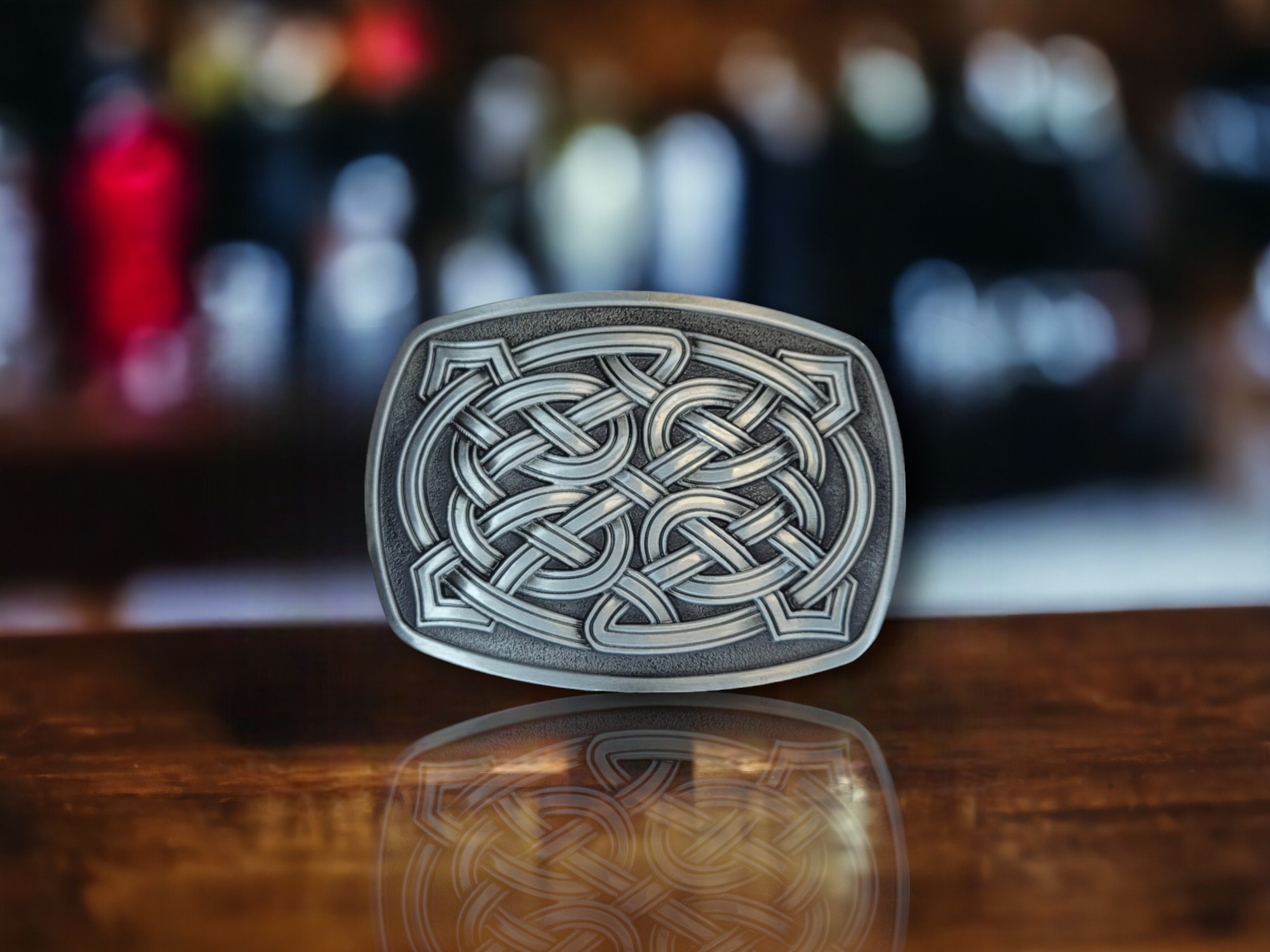 Silver finish Celtic Pattern Belt Buckle made of durable metal alloy with intricate detailing.