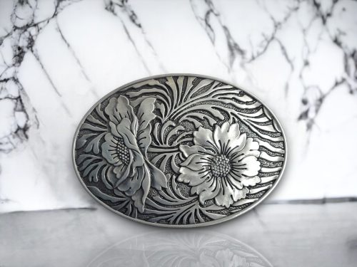 Vintage Silver Metal Western Floral Belt Buckle