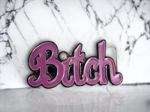 Purple Enamel B***h Belt Buckle With Rhinestone