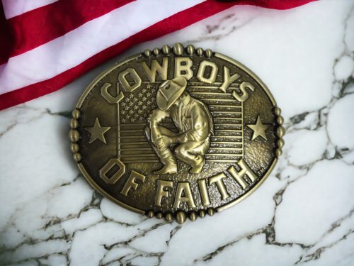 Bronze Finish Cowboys Of Faith Western Style Belt Buckle