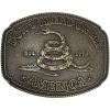 Don't Tread on Me Western Style Belt Buckle with antique bronze and silver finish, featuring a bold design.