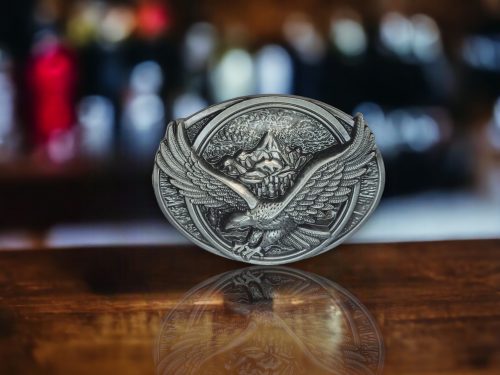 Silver Eagle Western belt buckle with a detailed eagle motif, designed for 1.5-inch belts, made of durable metal alloy.