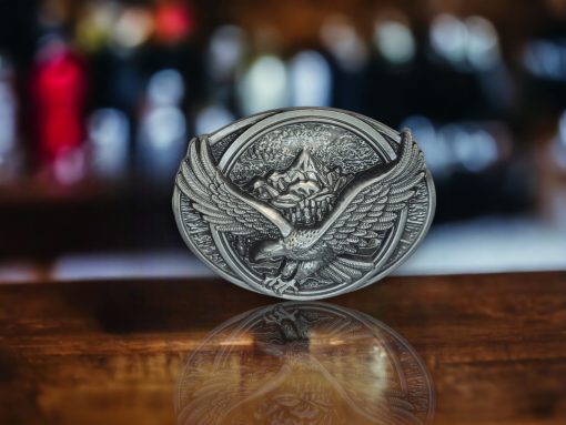 Silver Eagle Western belt buckle with a detailed eagle motif, designed for 1.5-inch belts, made of durable metal alloy.