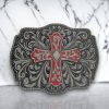 Antique silver Celtic belt buckle with intricate design, suitable for belts up to 1.58 inches wide.