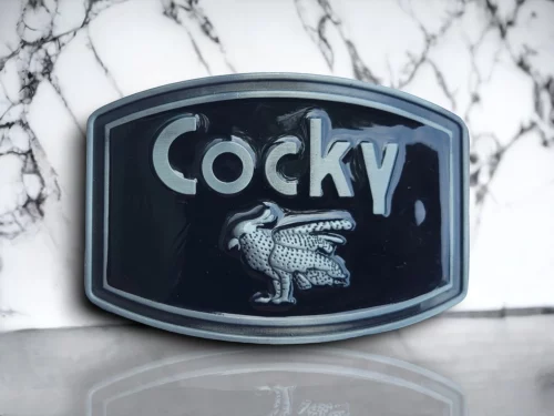 Cocky Rooster Men's Vintage Silver with Black Enamel Belt Buckle