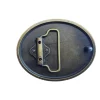 Vintage brass-finish oval belt buckle with intricate peacock feather design, perfect for Western and elegant styles.