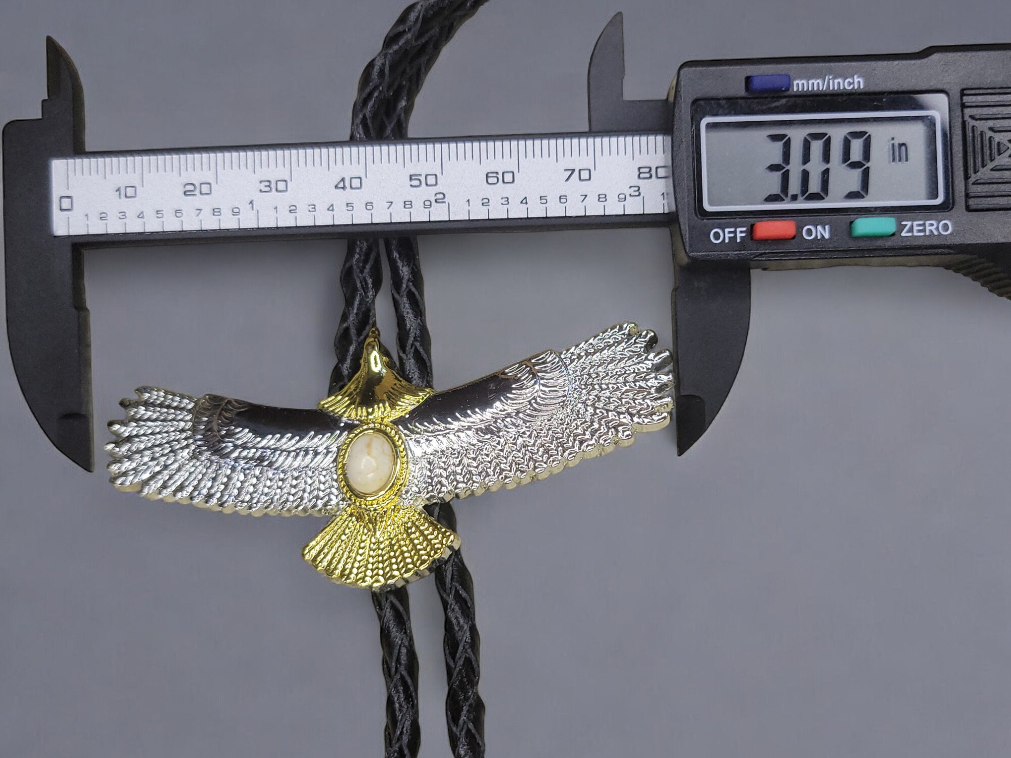 2 Tone Metal Soaring Eagle with Braied Cowhide Leather Bolo Tie (1)