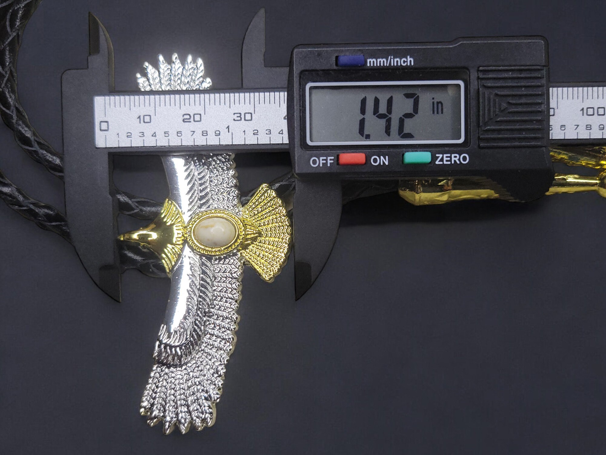 2 Tone Metal Soaring Eagle with Braied Cowhide Leather Bolo Tie (2)