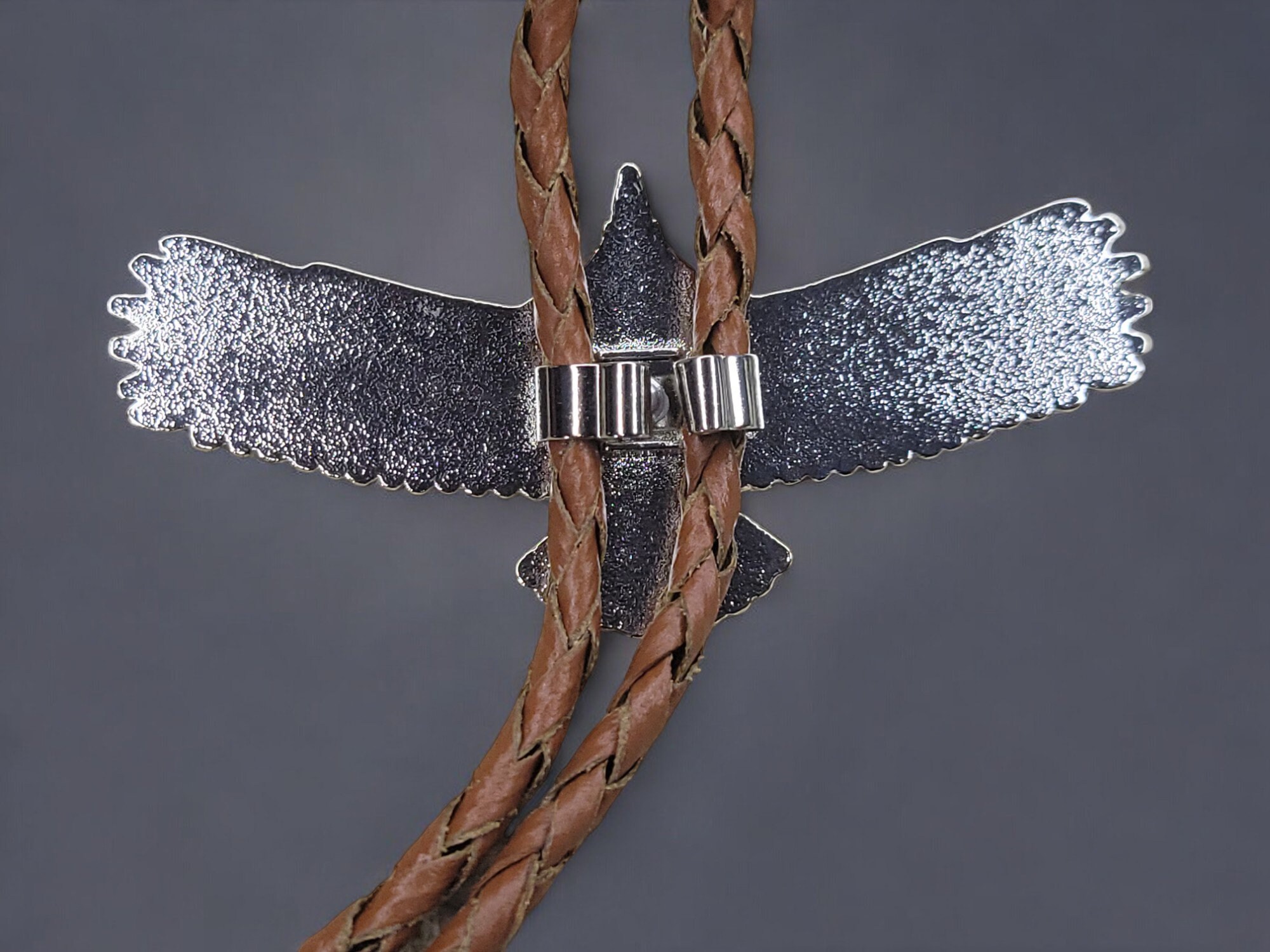 2 Tone Metal Soaring Eagle with Braied Cowhide Leather Bolo Tie (5)