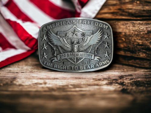 American Freedom 2nd Amendment Silver Finish Belt Buckle