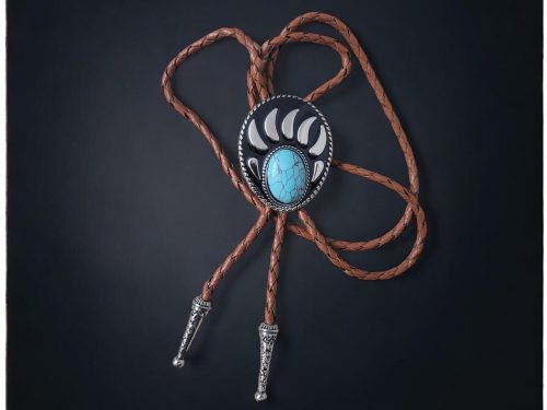 Alternative view of Western Style Bear Claw Bolo Tie with Turquoise Gemstone
