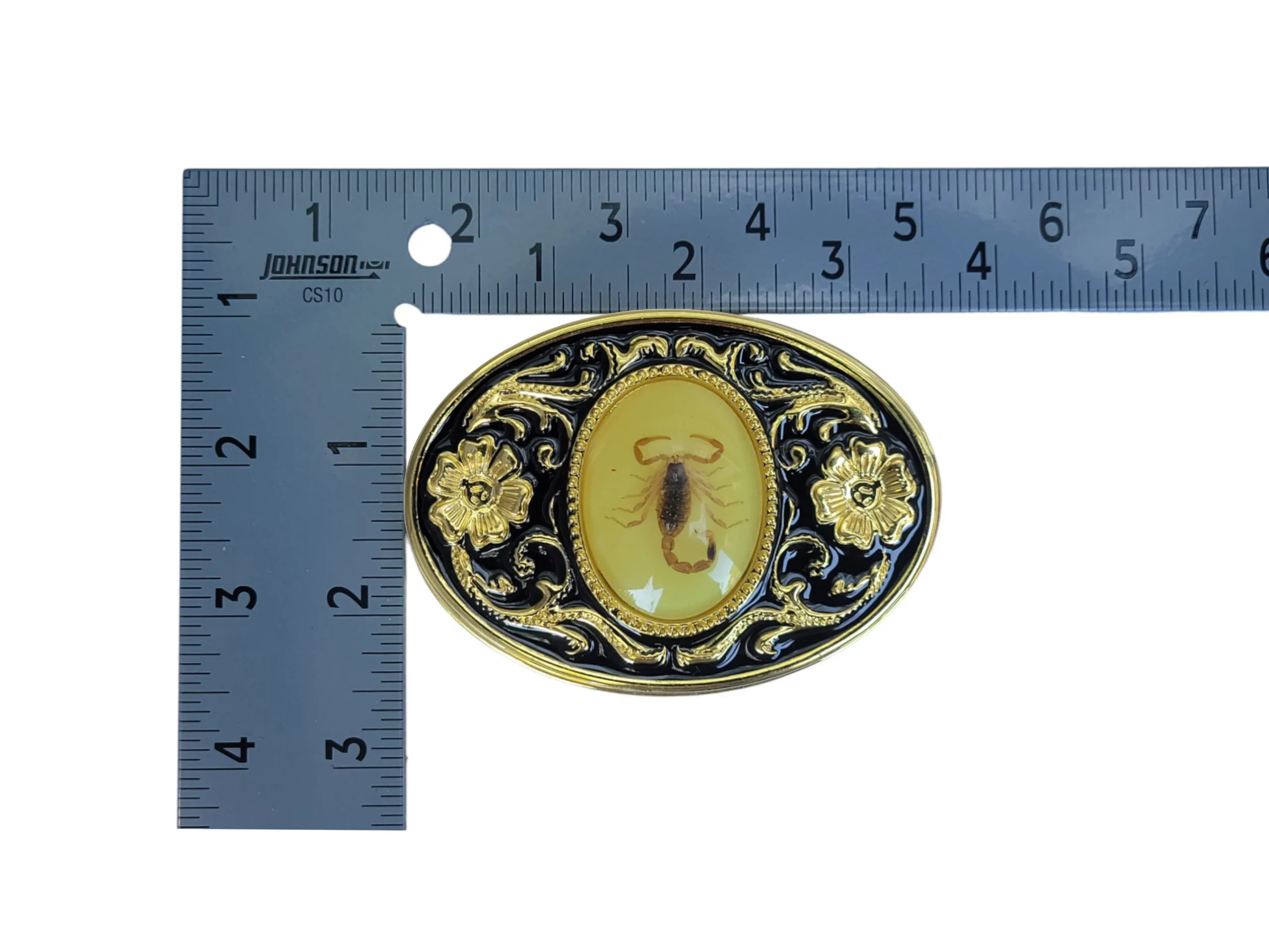 Unisex Oval Shape Black & Gold Metal Alloy Western Wear Belt Buckle With Real Scorpion (3)