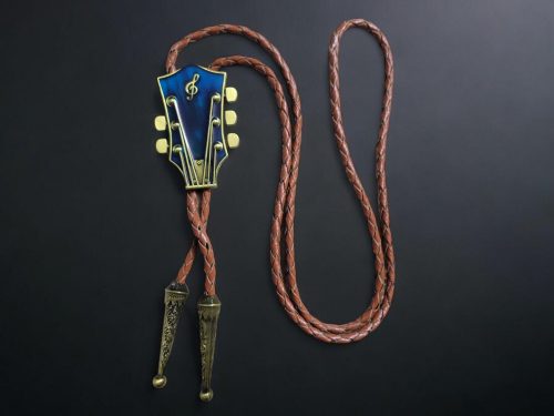 Alternative view of Country Music Guitar Head Western Leather Bolo Neck Tie With Genuine Leather Cord