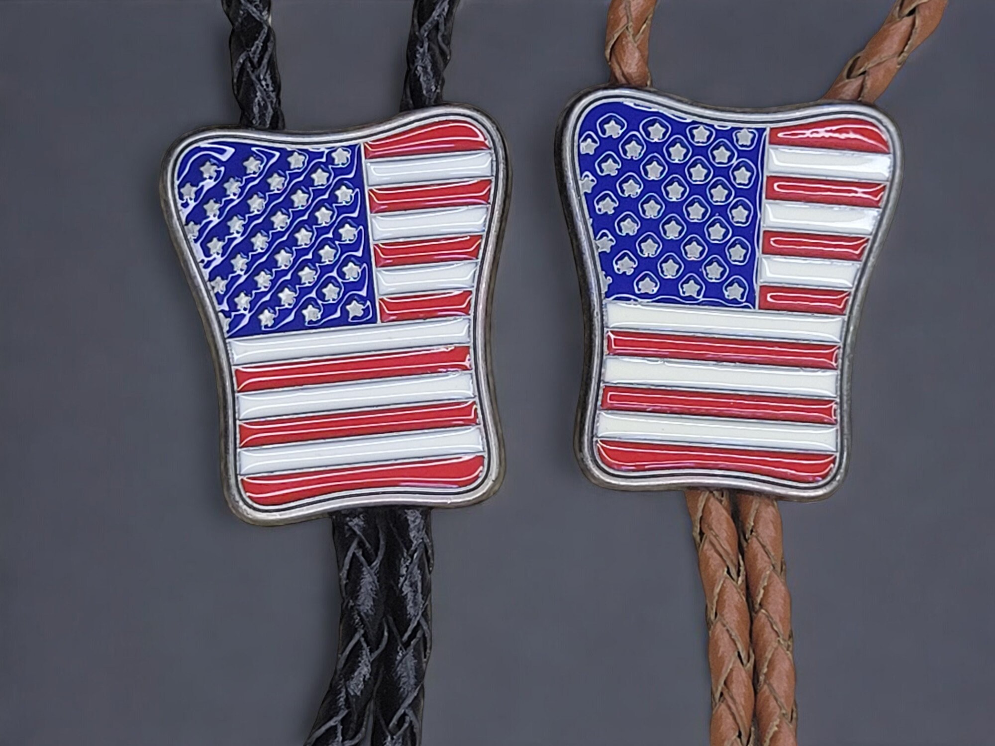 Western Wear Patirotic American Flag Bolo Tie With Genuine Cowhide Leather Cord (4)