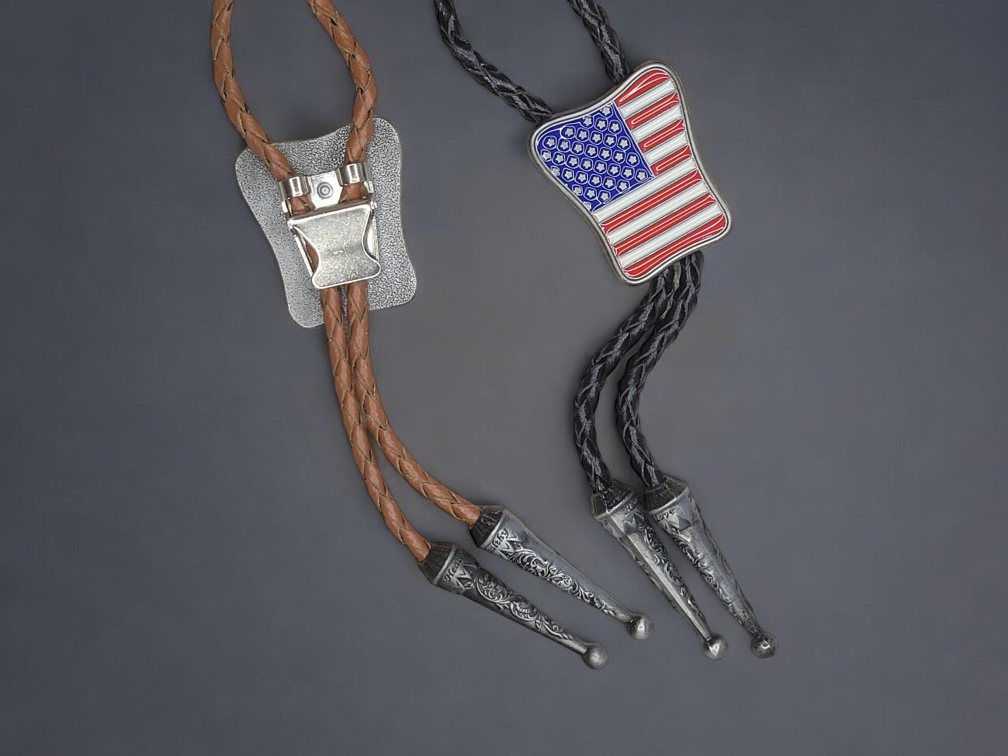 Western Wear Patirotic American Flag Bolo Tie With Genuine Cowhide Leather Cord (5)