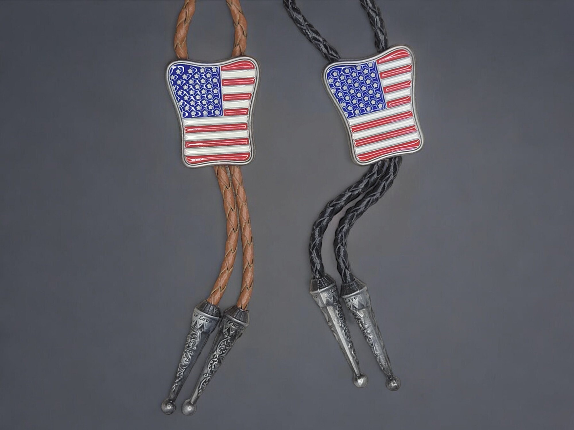 Western Wear Patirotic American Flag Bolo Tie With Genuine Cowhide Leather Cord (6)