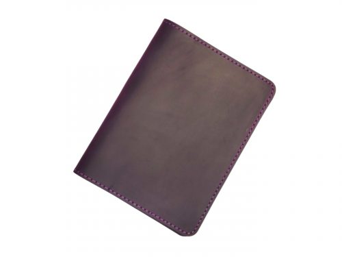 Handmade violet Crazy Horse leather passport cover with card slots, hidden pocket & free engraving—crafted for stylish & secure travel.