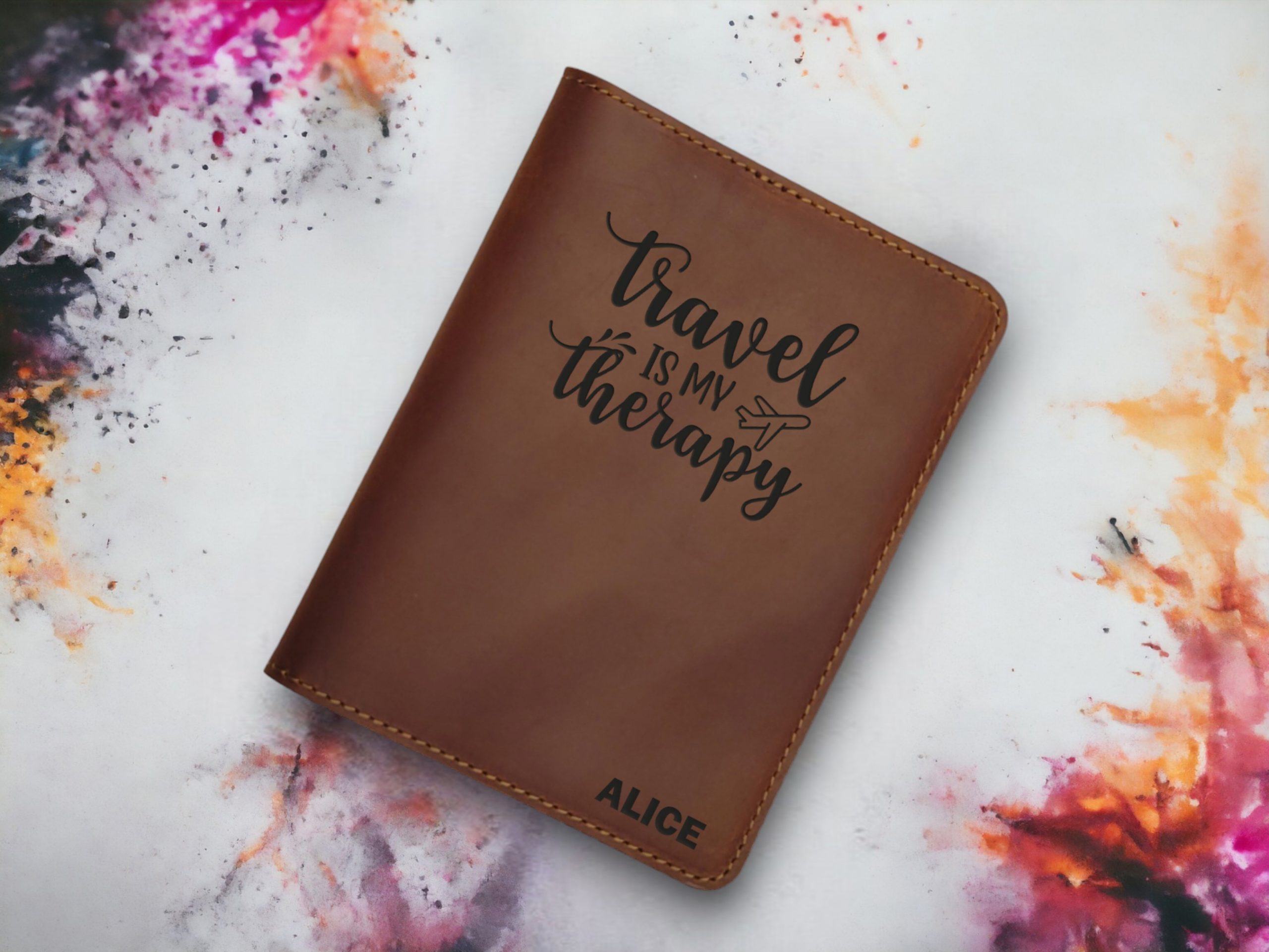 Handmade light brown leather passport wallet with free engraving, designed for practicality and timeless style.