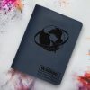 Handmade blue leather passport wallet with free engraving and practical features—designed for durability and style.