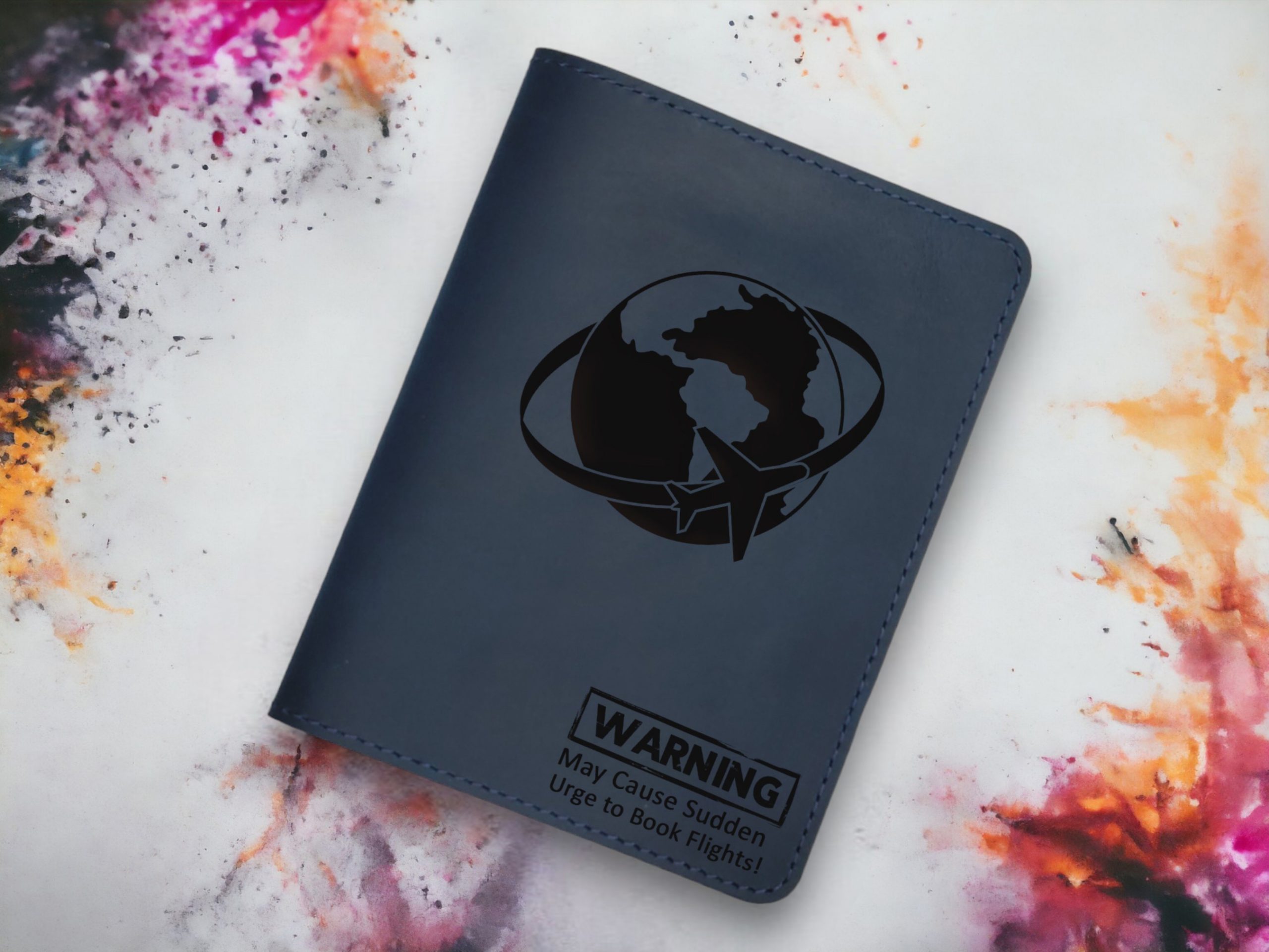 Handmade blue leather passport wallet with free engraving and practical features—designed for durability and style.