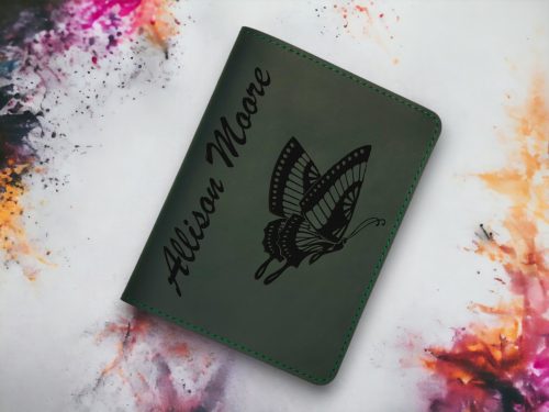 Personalized Olive Green Leather Passport Cover