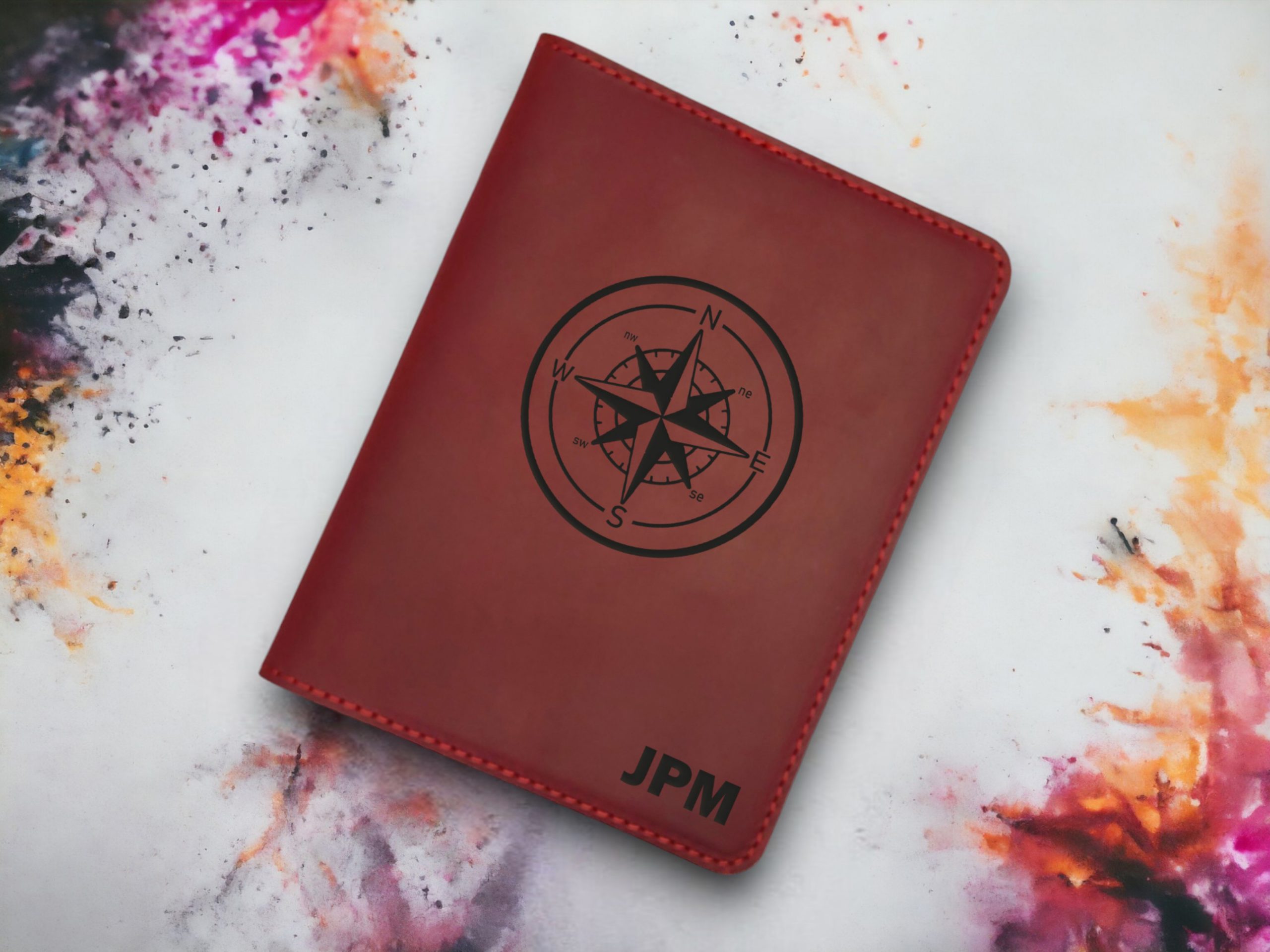 Vintage red leather passport cover with card slots, hidden pocket & free custom engraving—durable & stylish for global travelers.