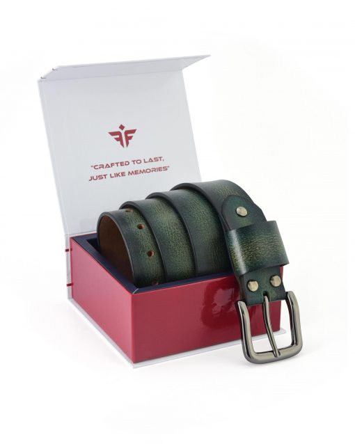 Personalized Forest Green Leather Belt — Free Laser Engraving