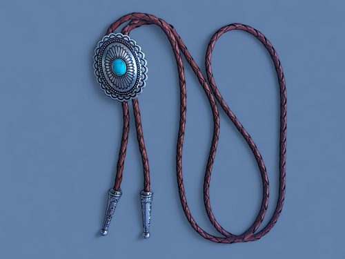 Alternative view of Southwestern Bolo Tie – Large Vintage Silver Pendant with Turquoise Center