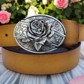 3D Rose Folding Knife Belt Buckle + Leather Belt Combo