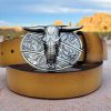 Western Longhorn Folding Knife Belt Buckle + Leather Belt Combo