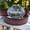 Two Deer Folding Knife Belt Buckle + Leather Belt Combo