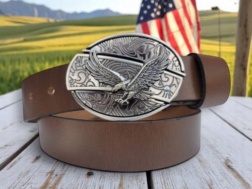 Alternative view of Soaring Eagle Folding Knife Belt Buckle + Leather Belt Combo
